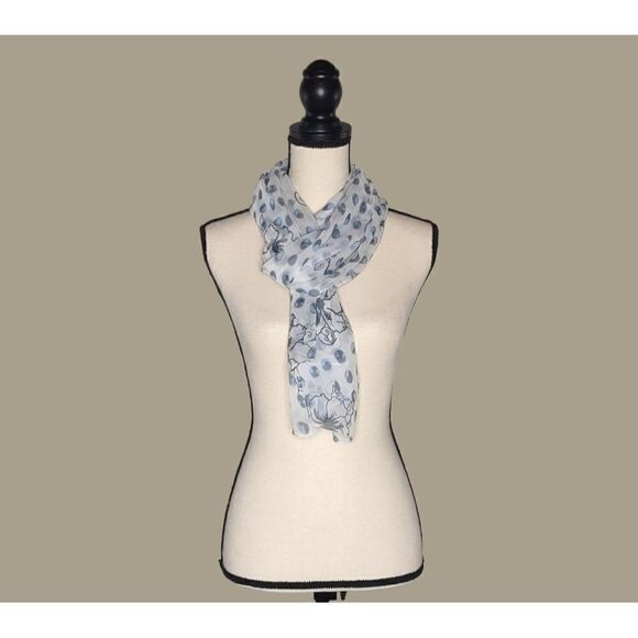 Light Blue Floral Print Scarf 20 x 72 inches - Picture 2 of 10
